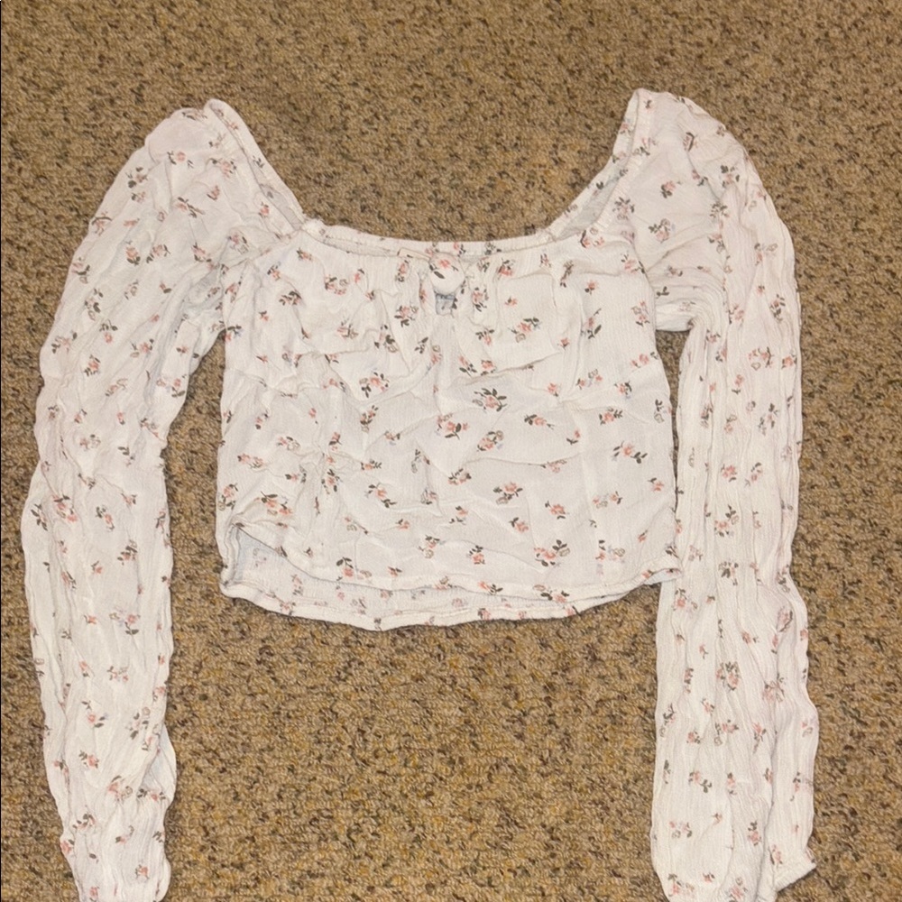 Billabong White Puff Sleeve Crop Blouse